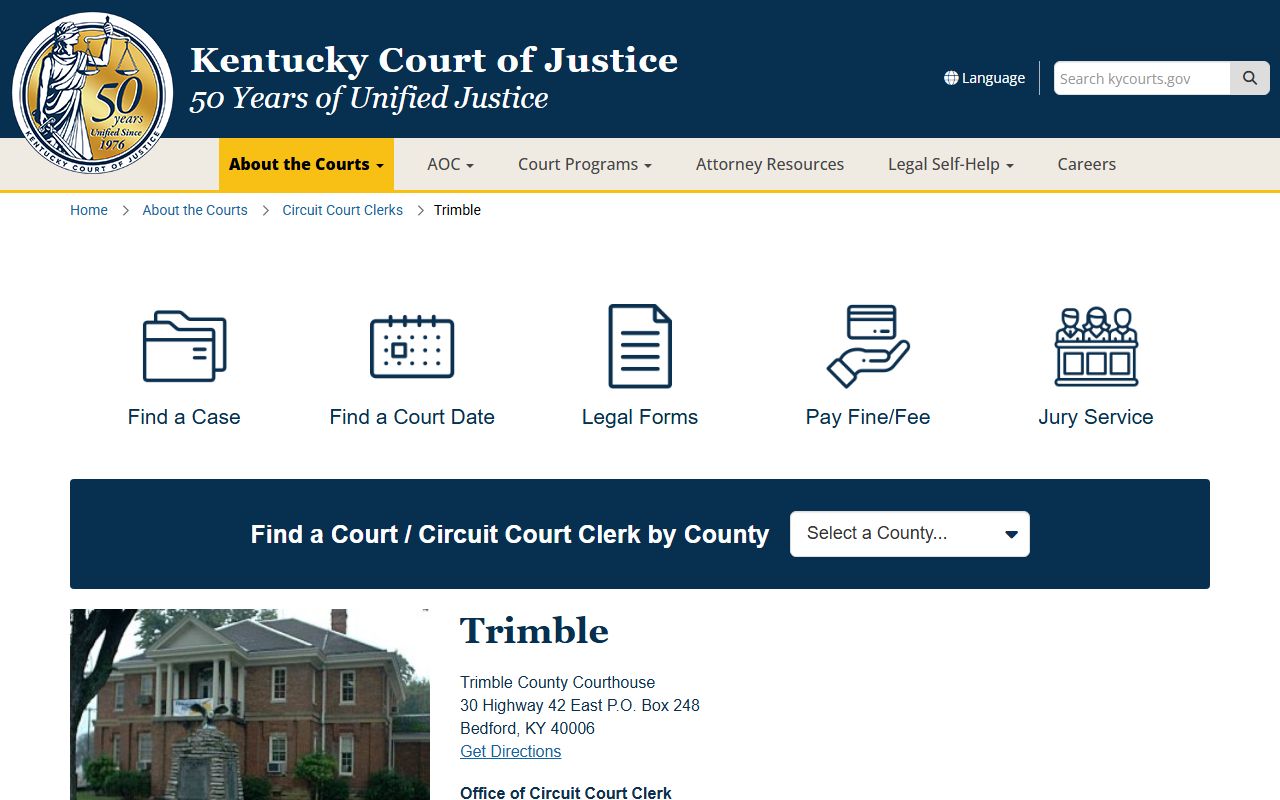 Trimble County court records after a jail arrest courthouse information